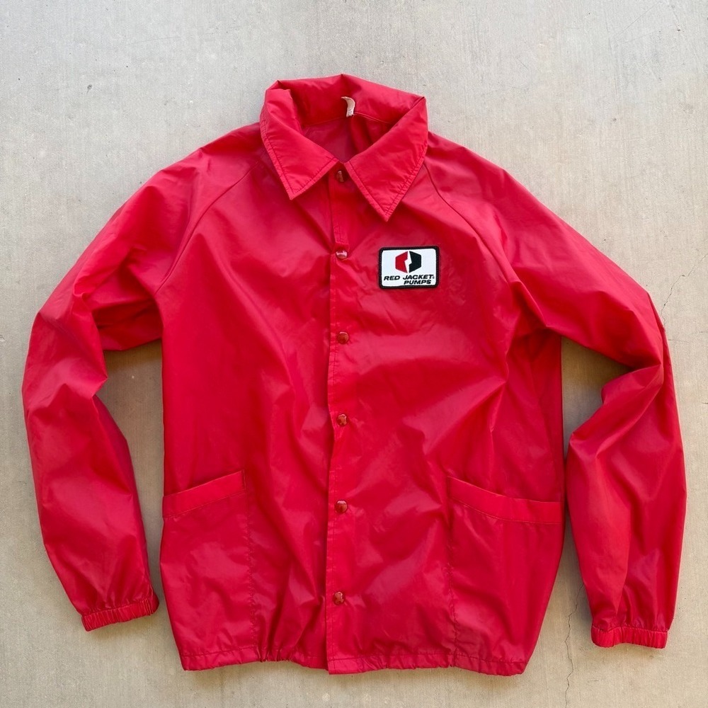 Vintage‎ Red Jacket Pumps Snap Button Windbreaker Jacket USA Made Mens Large